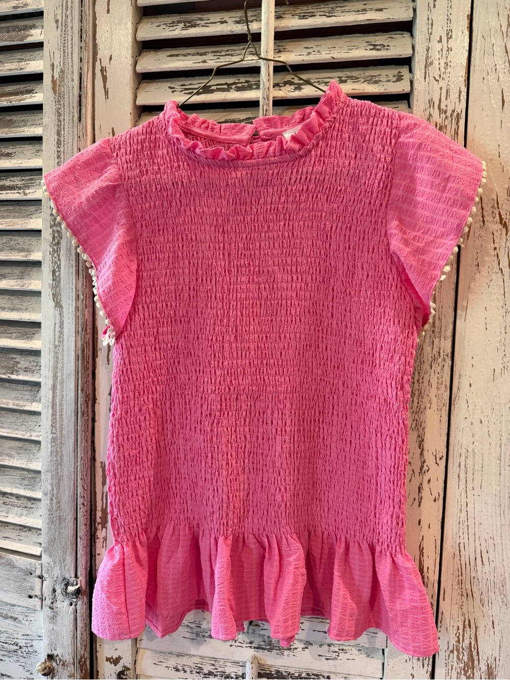 THML Hot Pink Smocked Ruffle-Hem Blouse